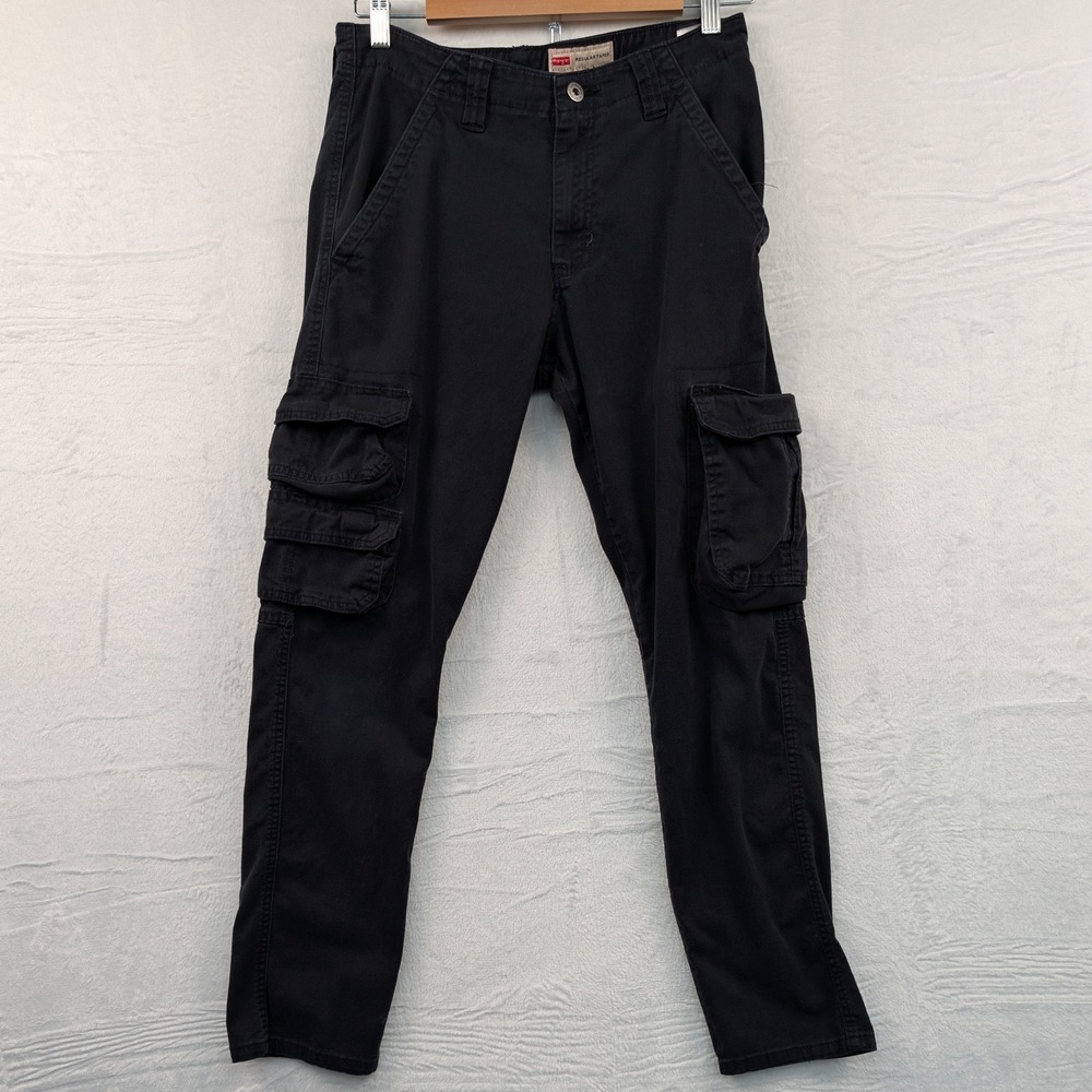 Wrangler Cargo Pants Men's 29x30 Black Regular Taper Workwear Utility Stretch